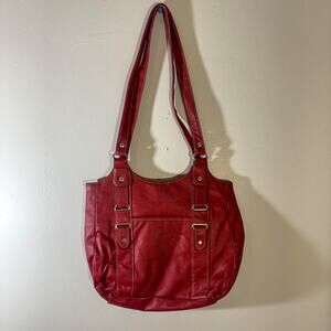 Vintage Red Pebbled Leather Slouchy Hobo Bag | Silver Hardware & Shoulder Straps